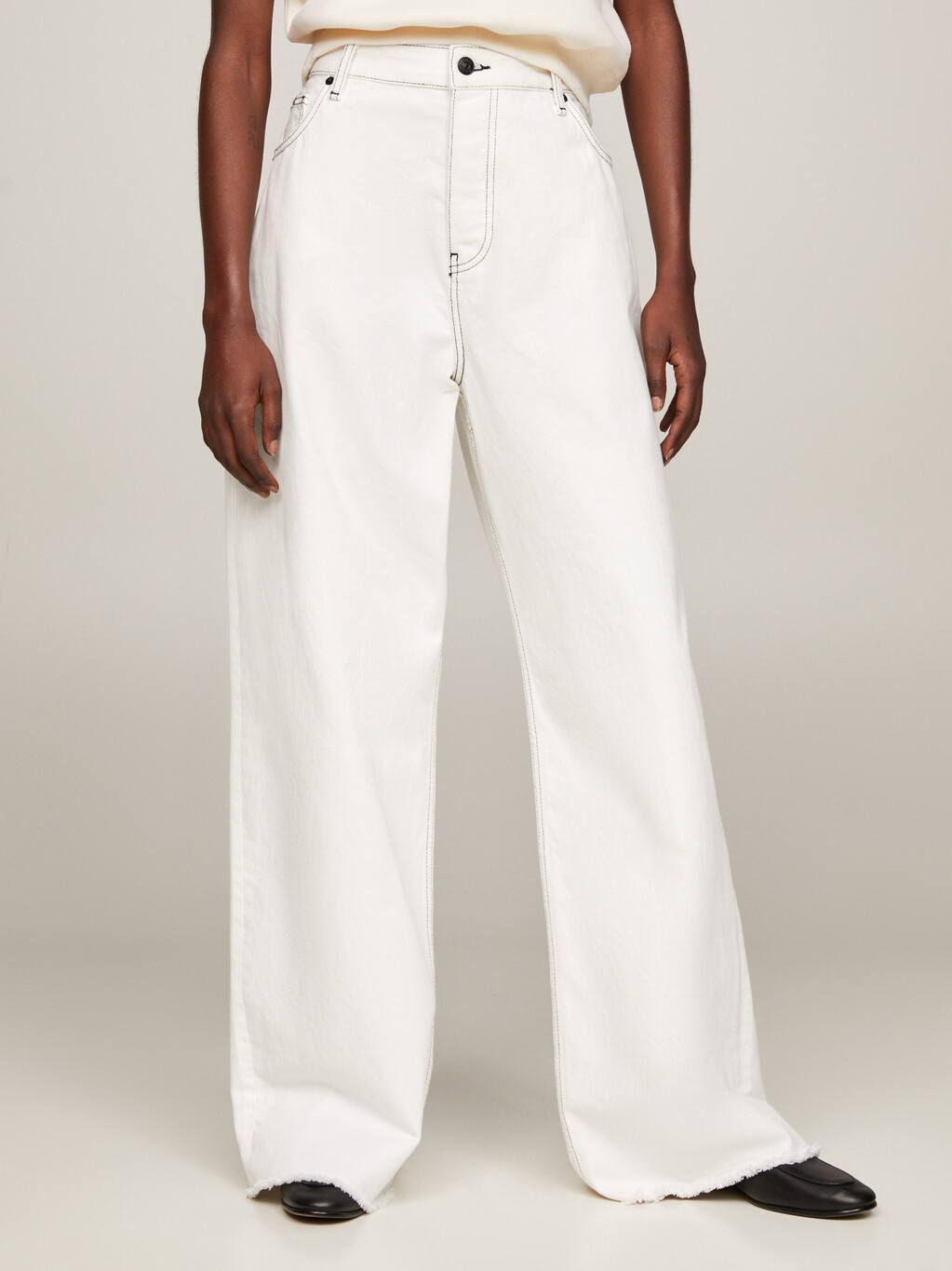 Mid Rise Oversized Slouchy White Jeans, Ecru, hi-res