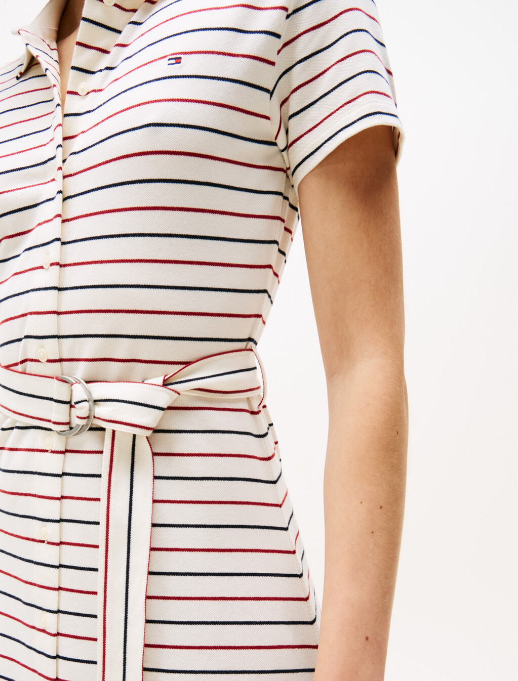 Asia Fit Midi Fit & Flare Polo Dress, Multi Stripe Ivory/Red/Navy, hi-res