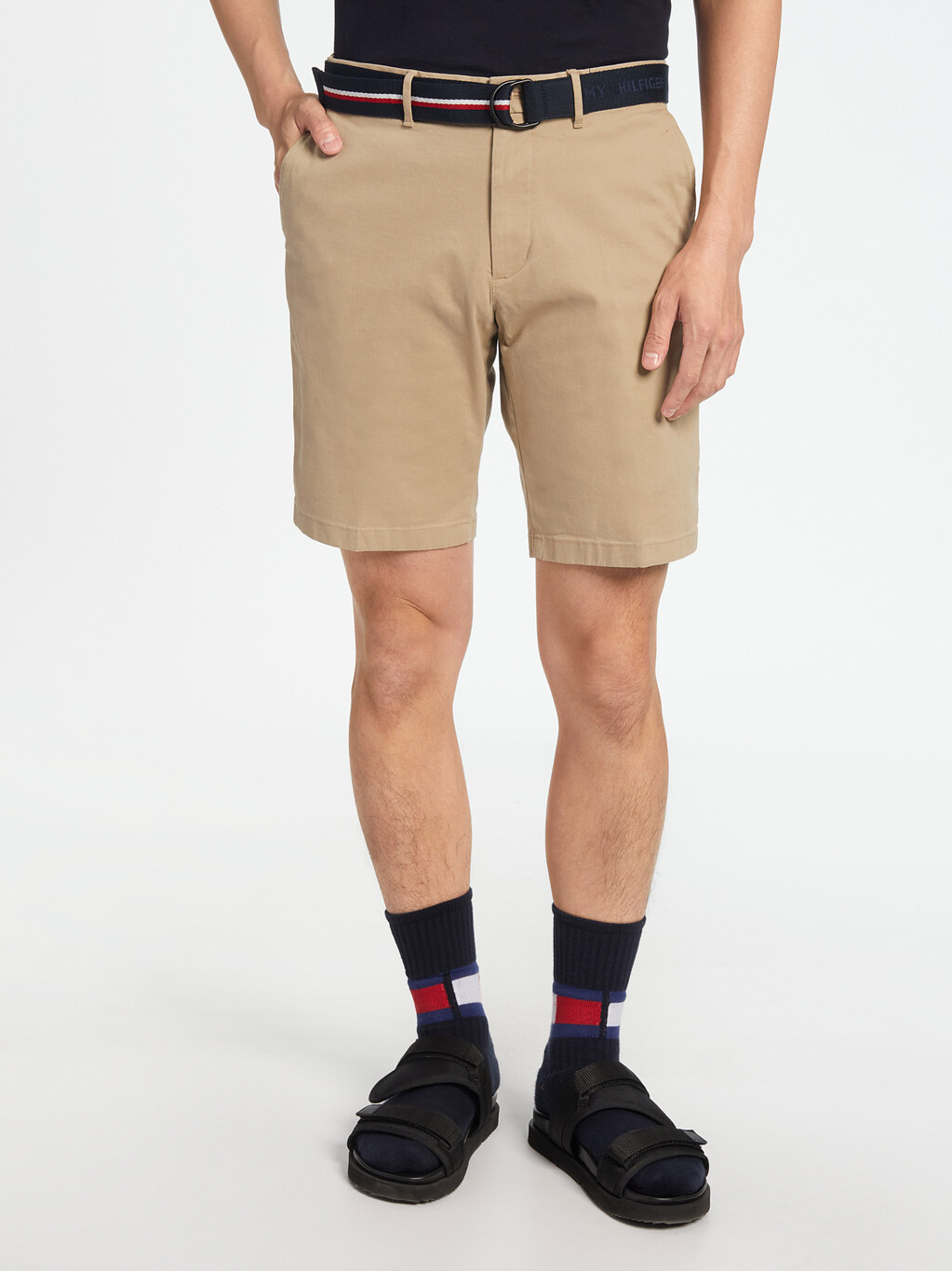 Essential Brooklyn Organic Cotton Twill Shorts With Belt, Beige, hi-res