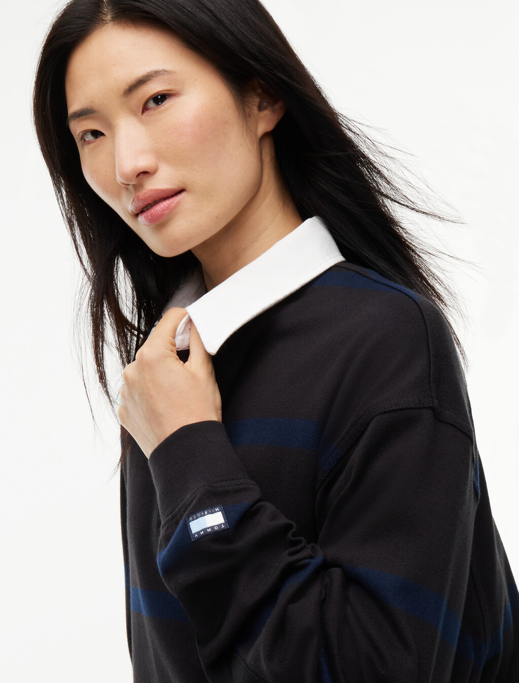 Stripe Jersey Rugby Shirt, Black / Navy Blue, hi-res