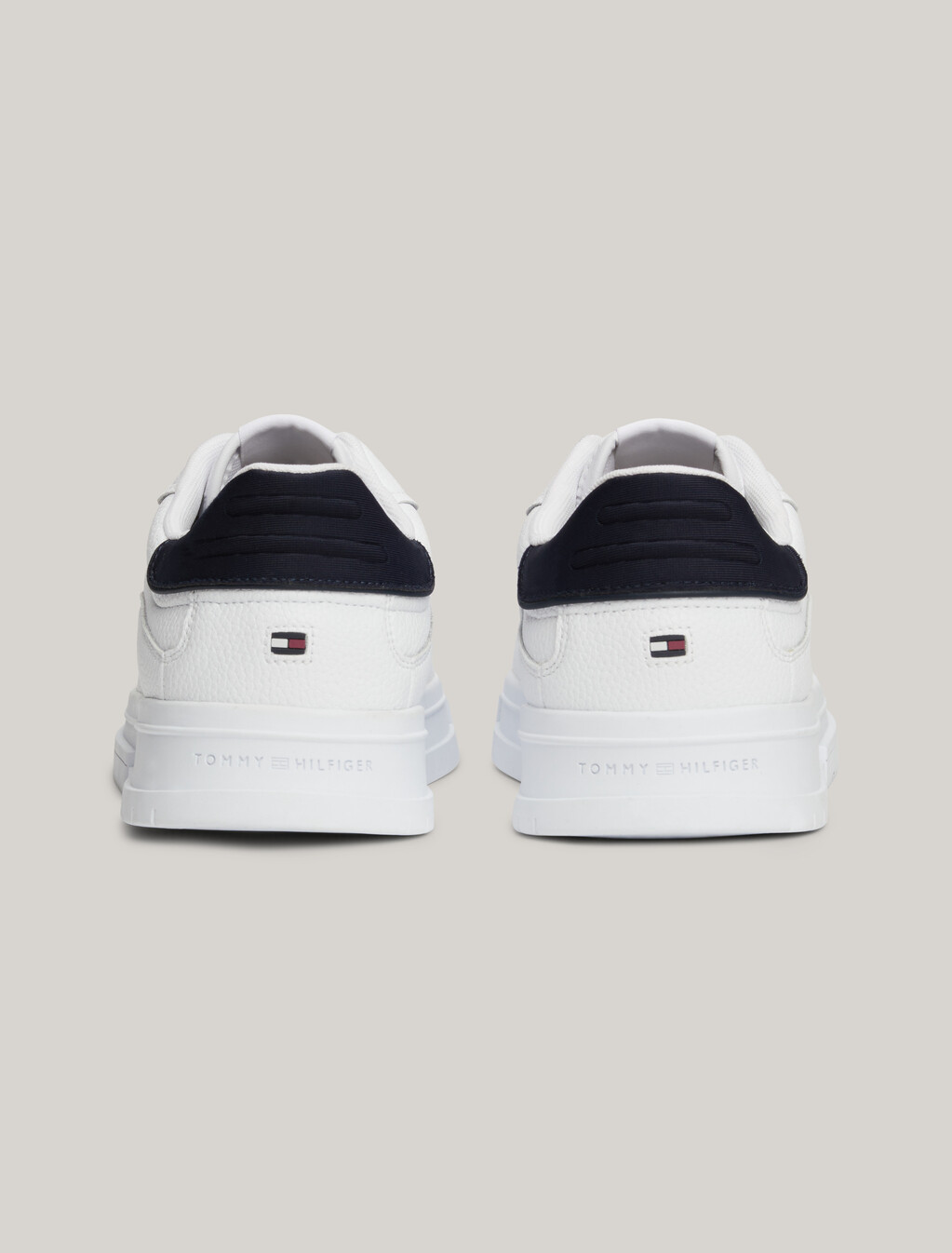 Signature Tape Textured Leather Trainers, White, hi-res