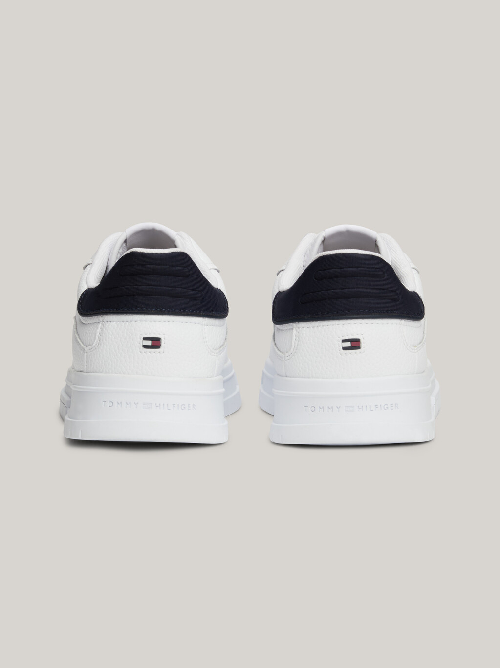 Signature Tape Textured Leather Trainers, White, hi-res