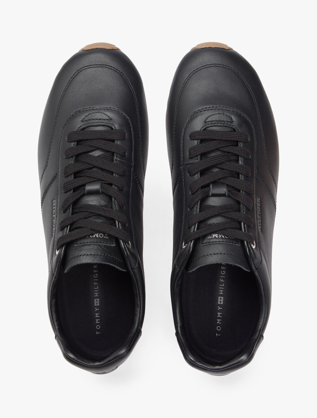 Low Profile Logo Leather Trainers, Black, hi-res