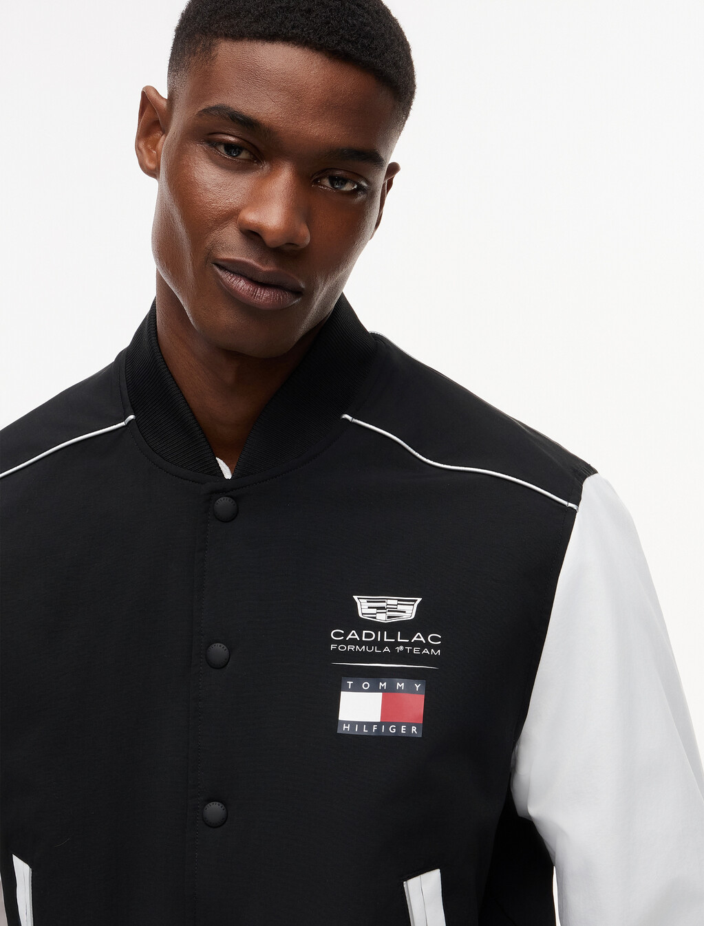 TH x Cadillac Formula 1&reg; Team Back Logo Varsity Jacket, Black / White, hi-res