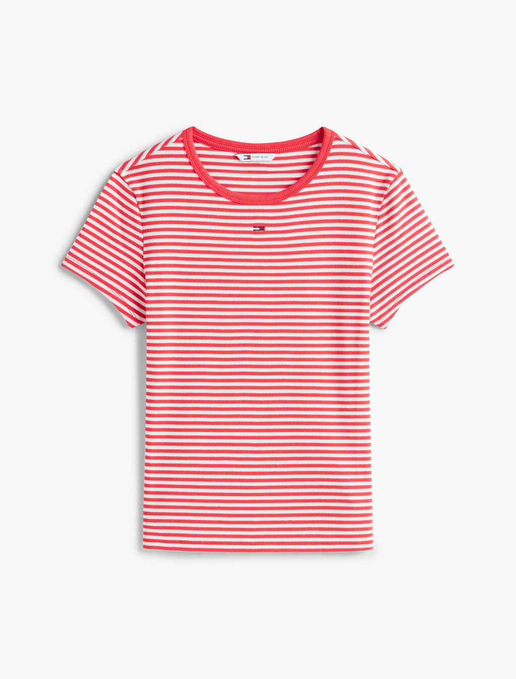 Essential Rib Knit Slim T-Shirt, Red / Stripe, hi-res