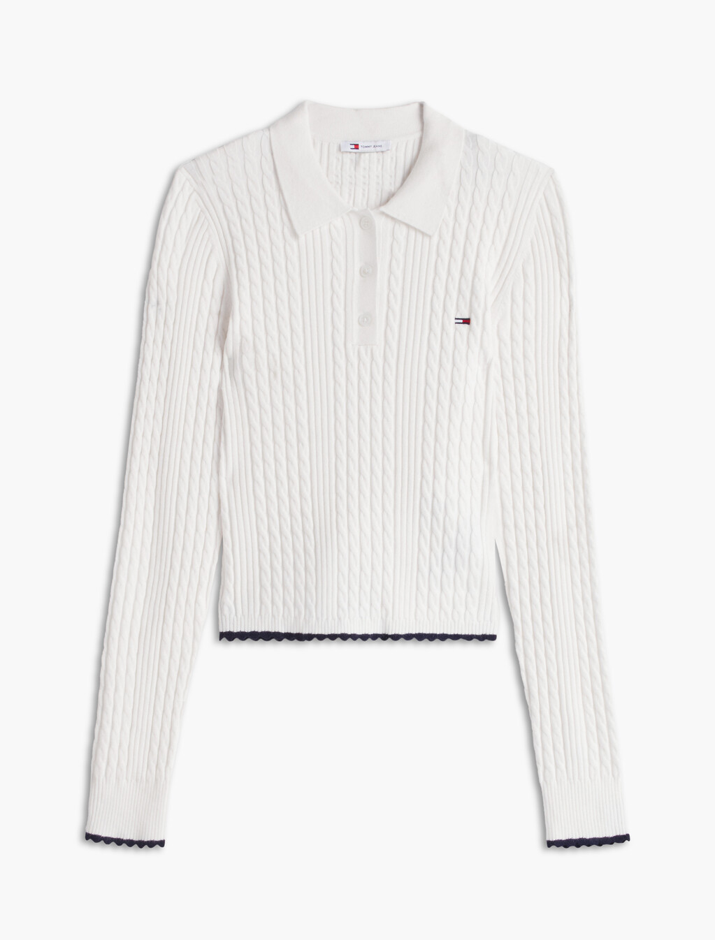 Micro Cable Knit Slim Polo Jumper, Off White, hi-res