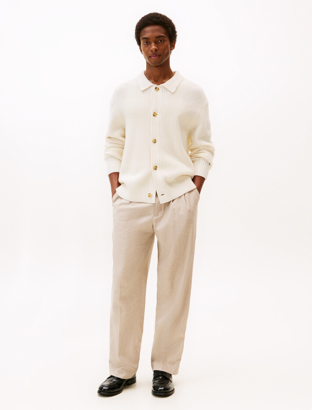 Smart Casual Waffle Knit Lambswool Blend Cardigan, Ivory Petal, hi-res