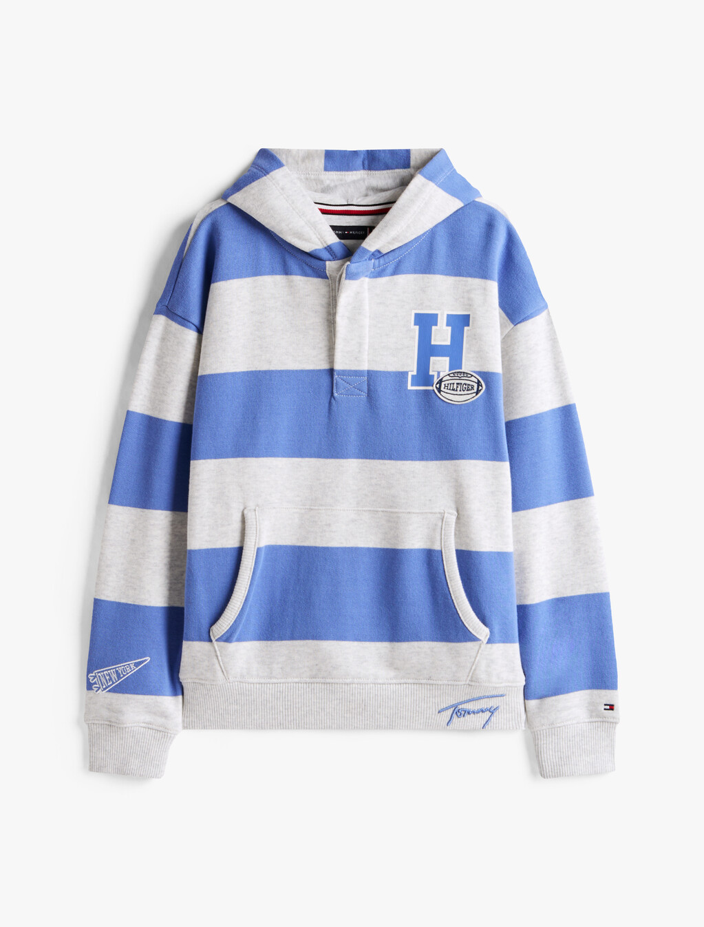 Varsity Stripe Concealed Placket Hoody, Soft Sapphire Stripe, hi-res
