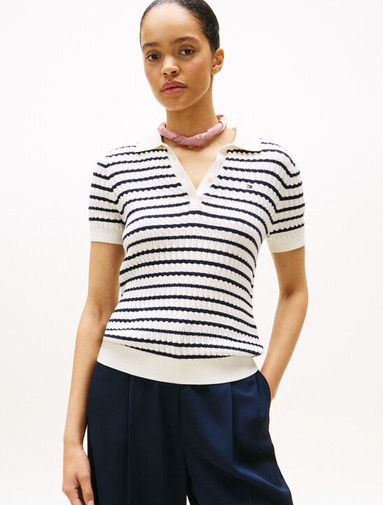 Cable Knit Polo Short Sleeve Jumper