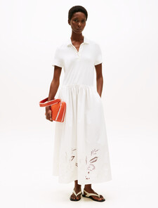 Broderie Anglaise Midi Polo Dress, Ecru, hi-res