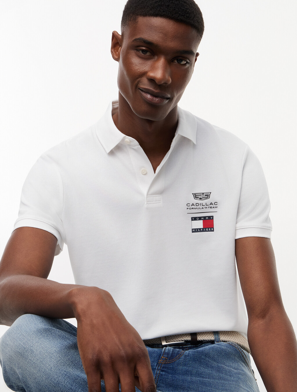 TH x Cadillac Formula 1&reg; Team Logo Polo Shirt, White, hi-res