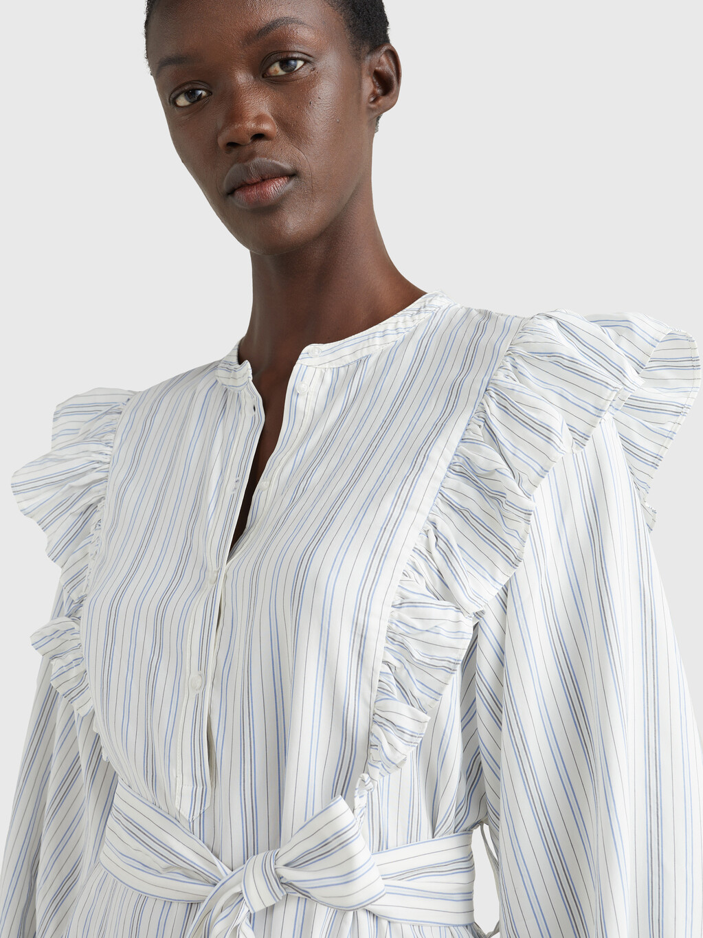 Ruffle Detail Stripe Shirt Dress, Textured Stripe /Ecru Blue, hi-res