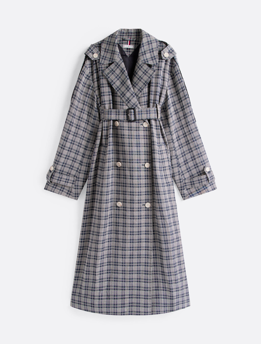 The Runway Collection Silk Blend Oversized Trench Coat, Navy Cream Check, hi-res