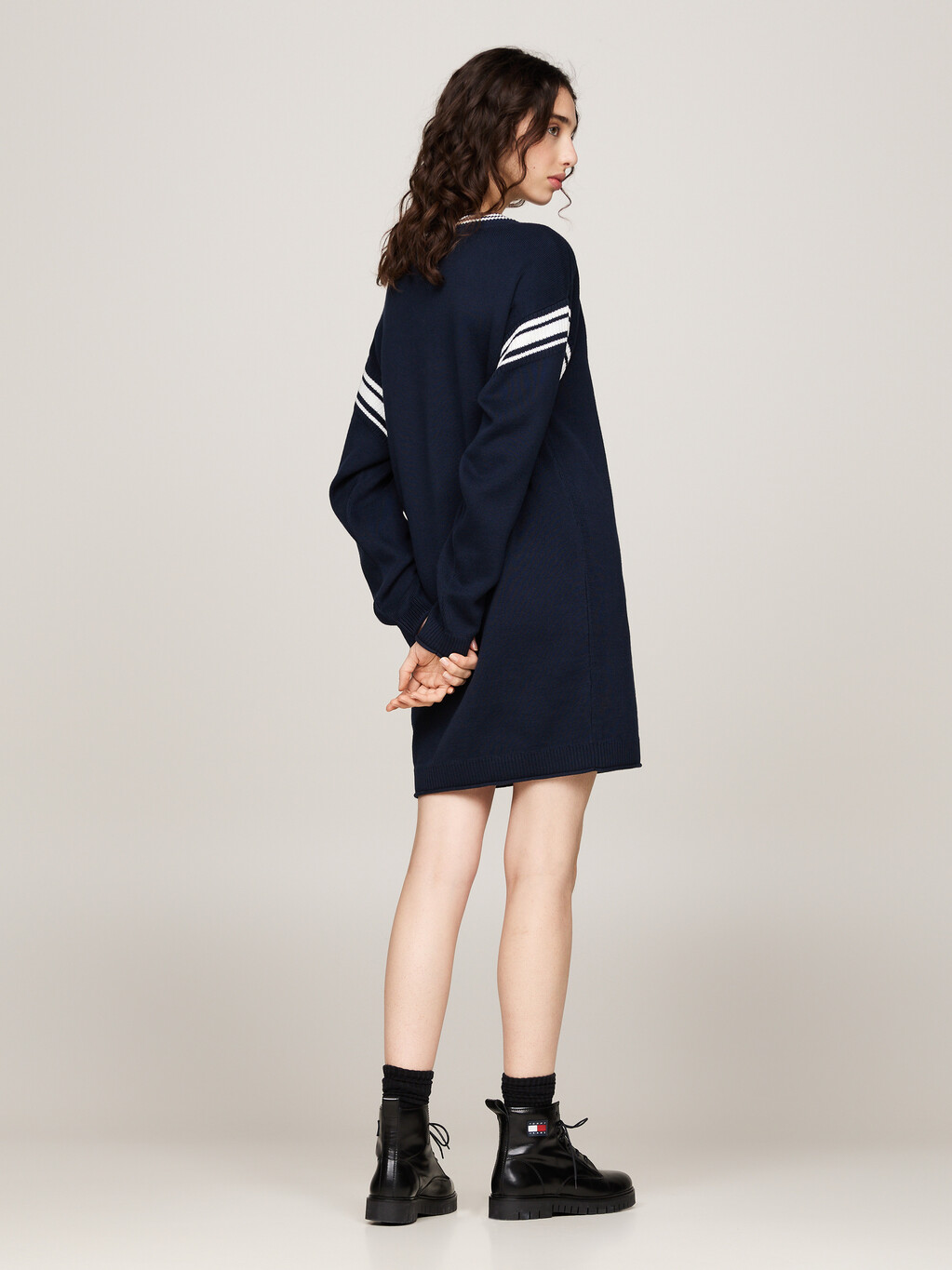 Varsity Sweater Mini Dress, Dark Night Navy, hi-res