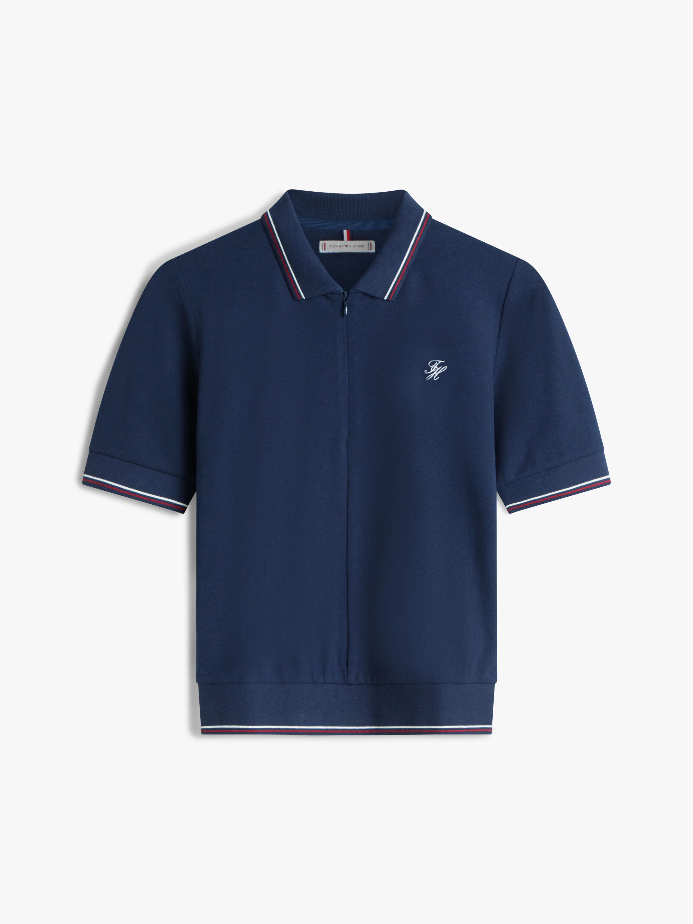 Regular Fit Pique Zip Polo Shirt | blue | Tommy Hilfiger Singapore