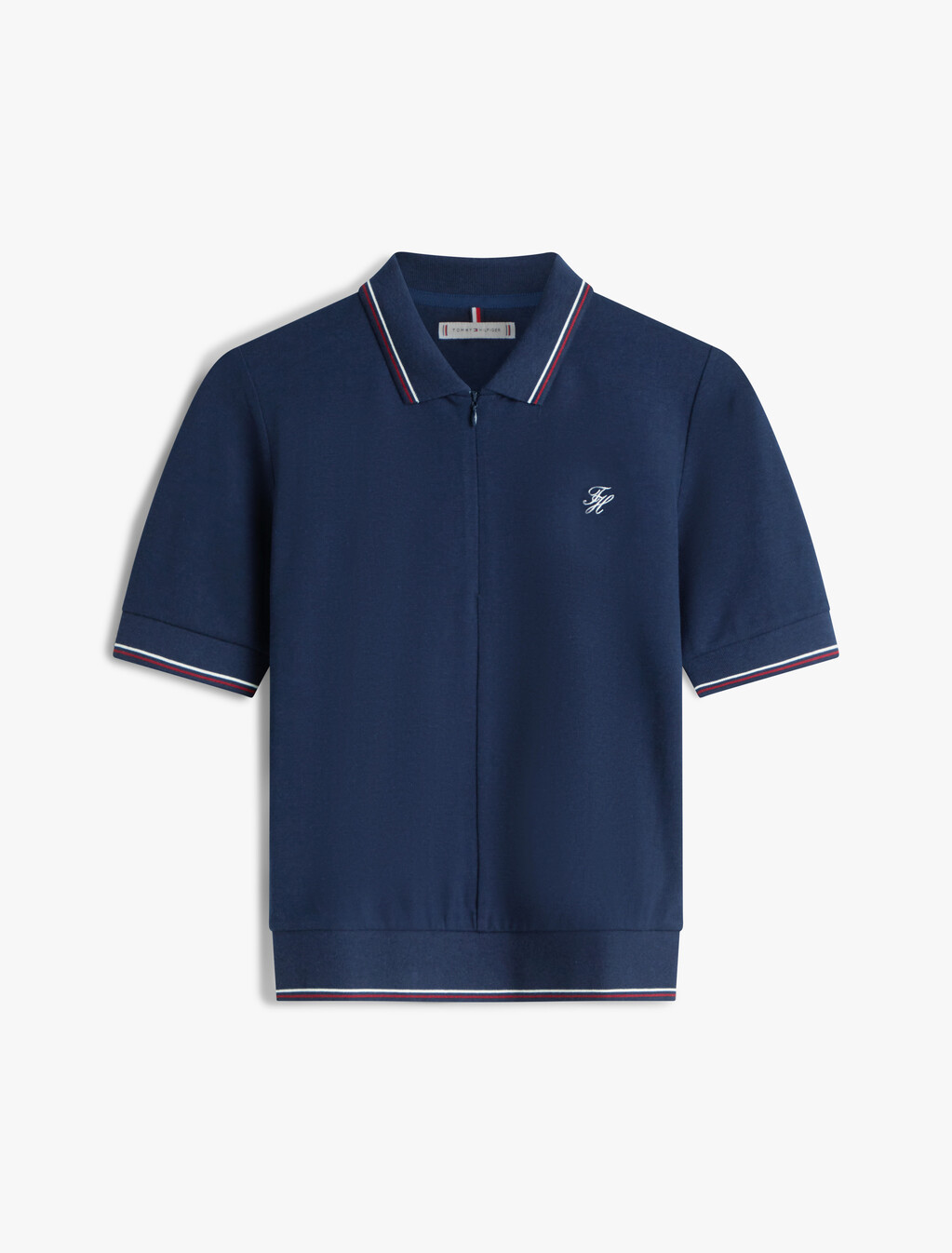 Regular Fit Pique Zip Polo Shirt, Dark Night Navy, hi-res