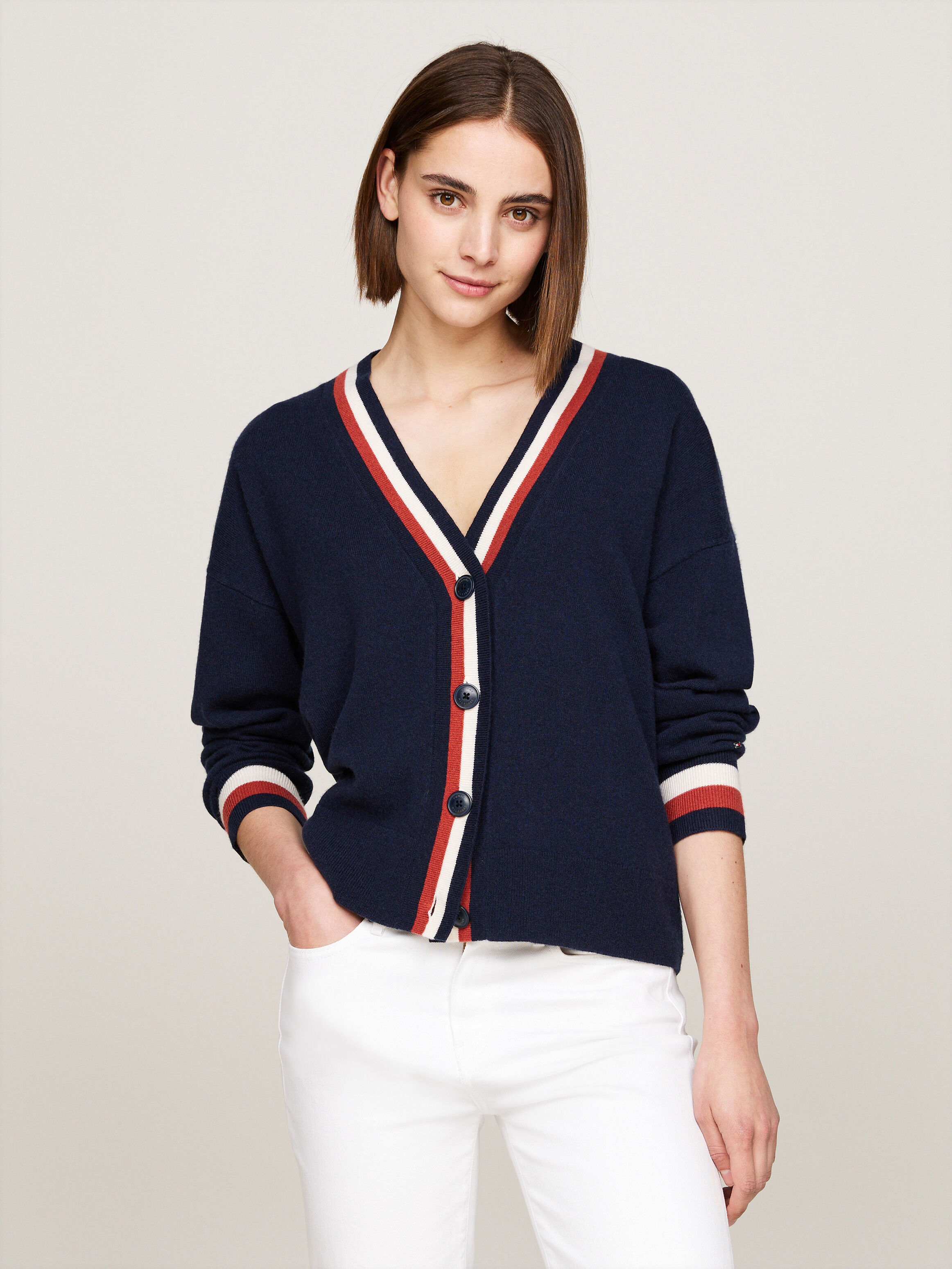 Global Stripe Wool Cashmere Cardigan