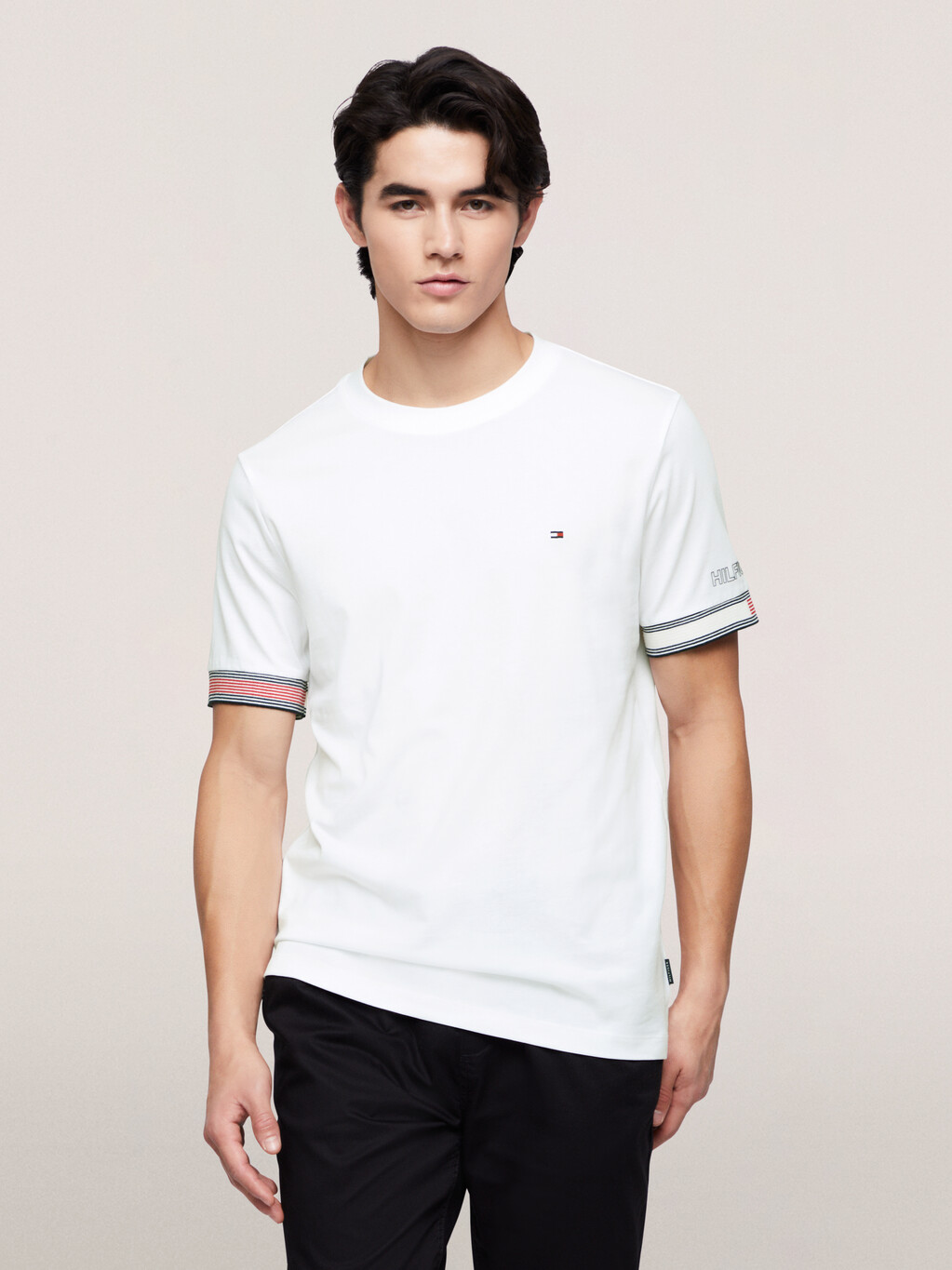 Stripe Cuff T-Shirt, White, hi-res