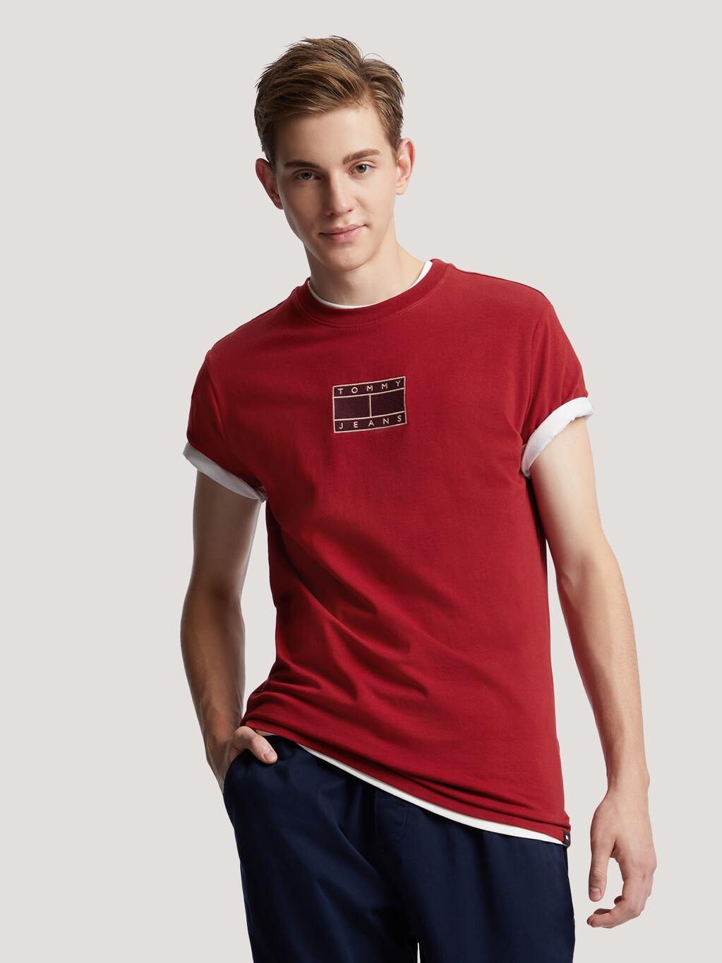 Flag Embroidery Regular Fit T-Shirt, Magma Red, hi-res