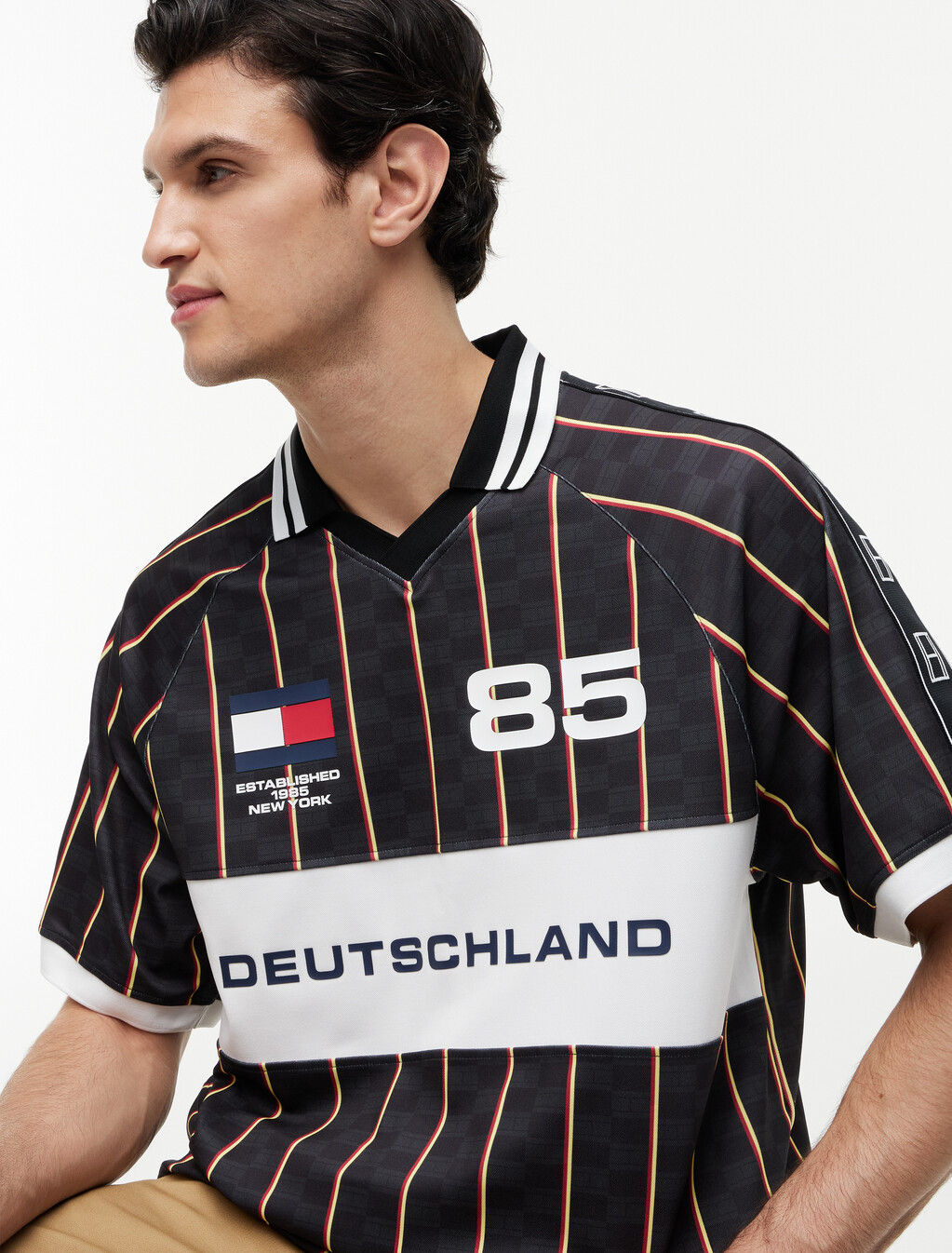 Geometric Flag Print Short Sleeve Rugby Shirt, Black, hi-res