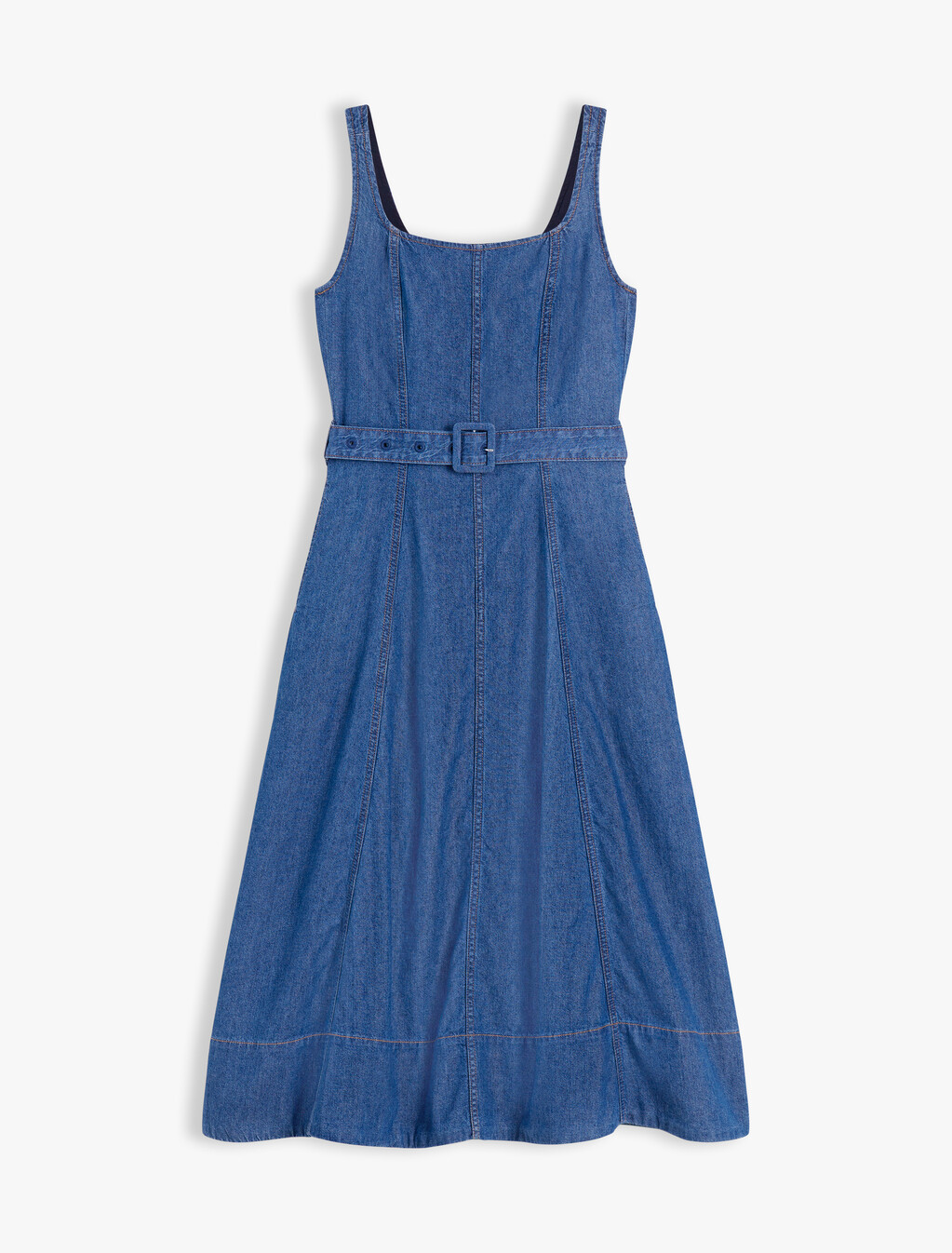 Belted Denim Fit And Flare Midi Dress, Tory Mid, hi-res
