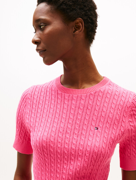 Cable Knit Short Sleeve Sweater