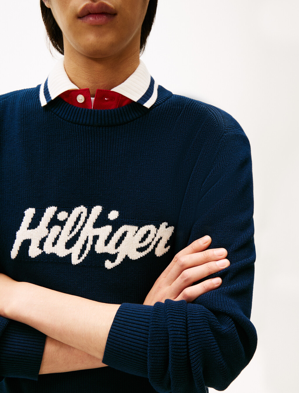Seasonal Logo Jacquard Sweater, Dark Night Navy, hi-res