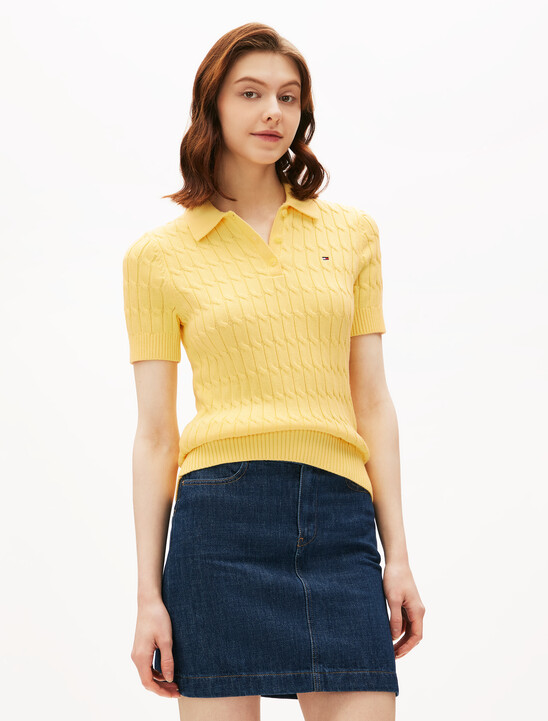 Cable Knit Short Sleeve Polo