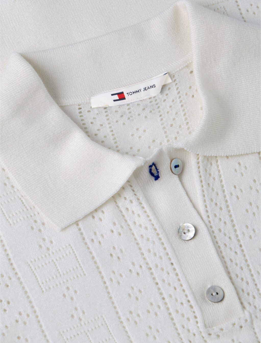 Pointelle Flag Short Sleeve Polo Jumper, Ancient White, hi-res