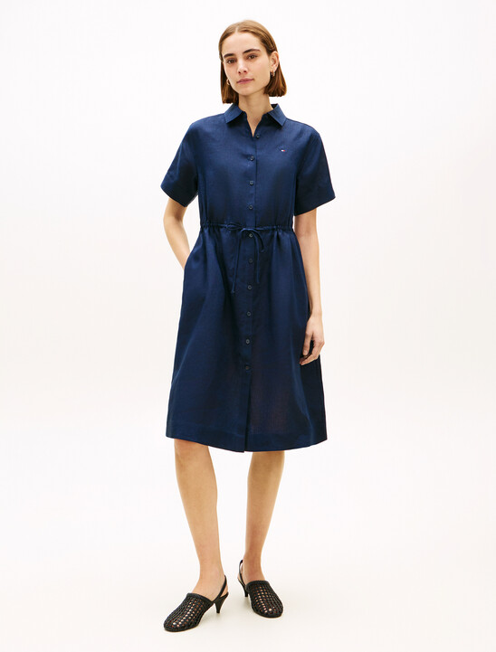 Asia Fit Linen Midi Shirt Dress
