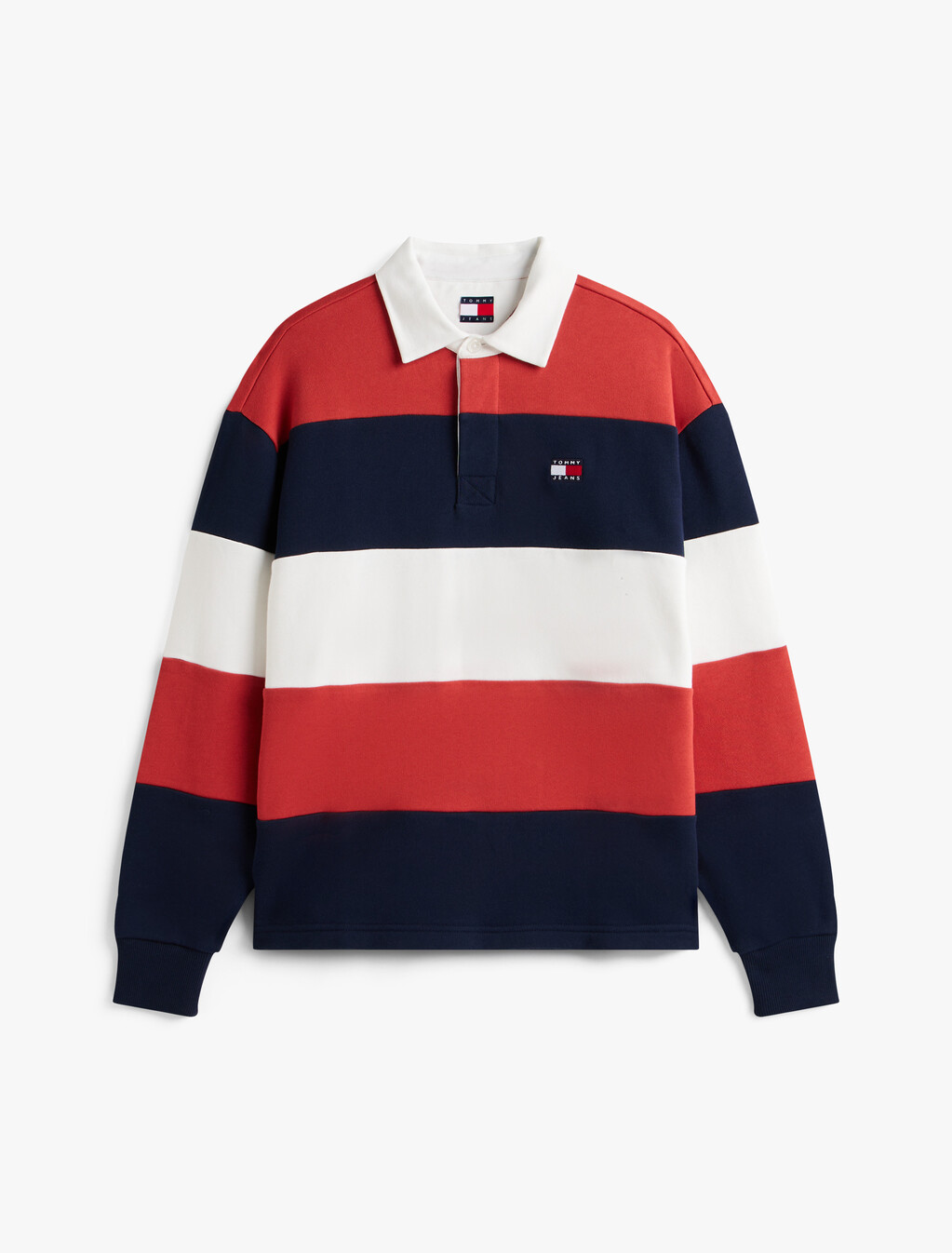Tommy Badge Stripe Relaxed Rugby Shirt, D N Navy / Terracotta Red / Ecru, hi-res