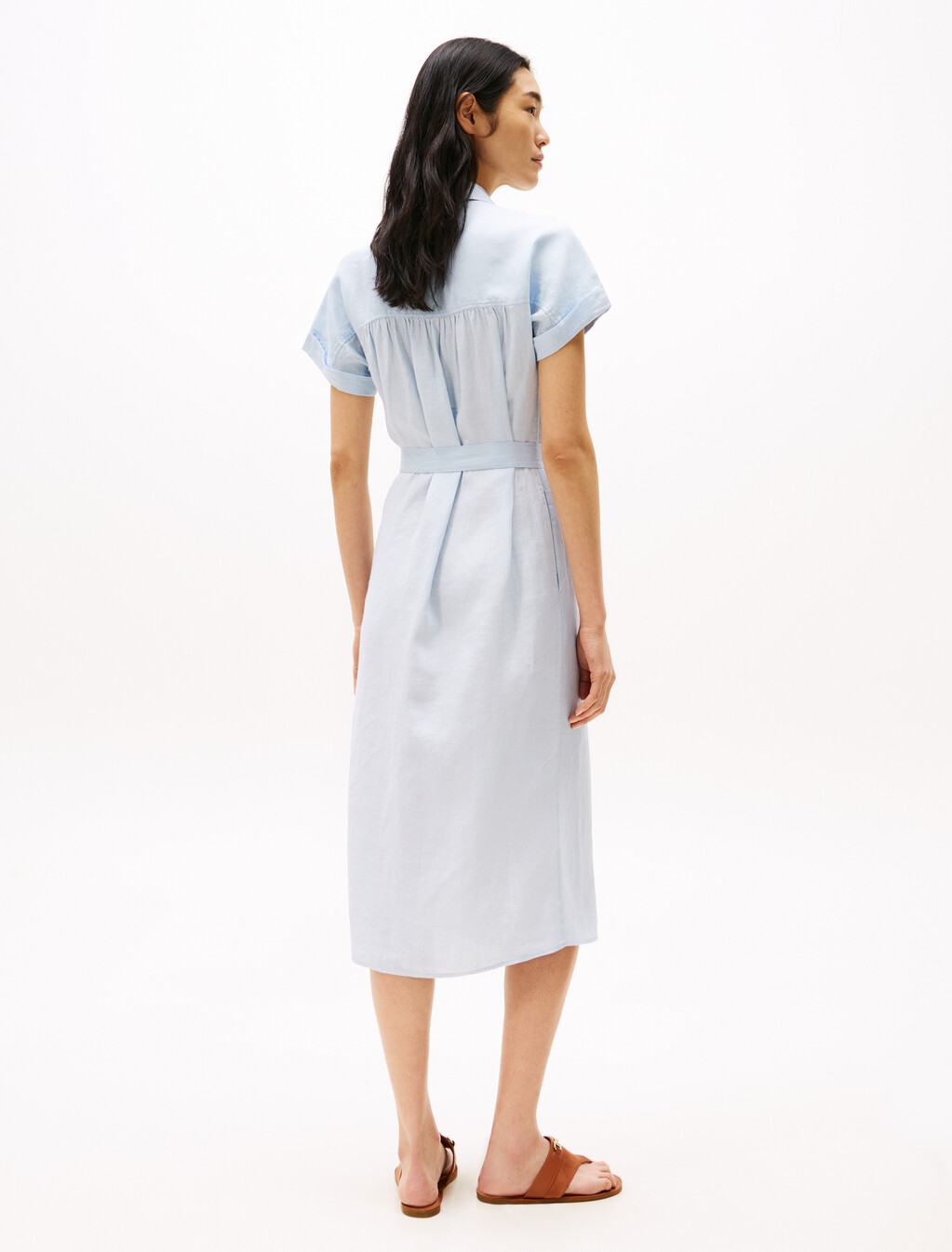 Pure Linen Midi Shirt Dress, Breezy Blue, hi-res