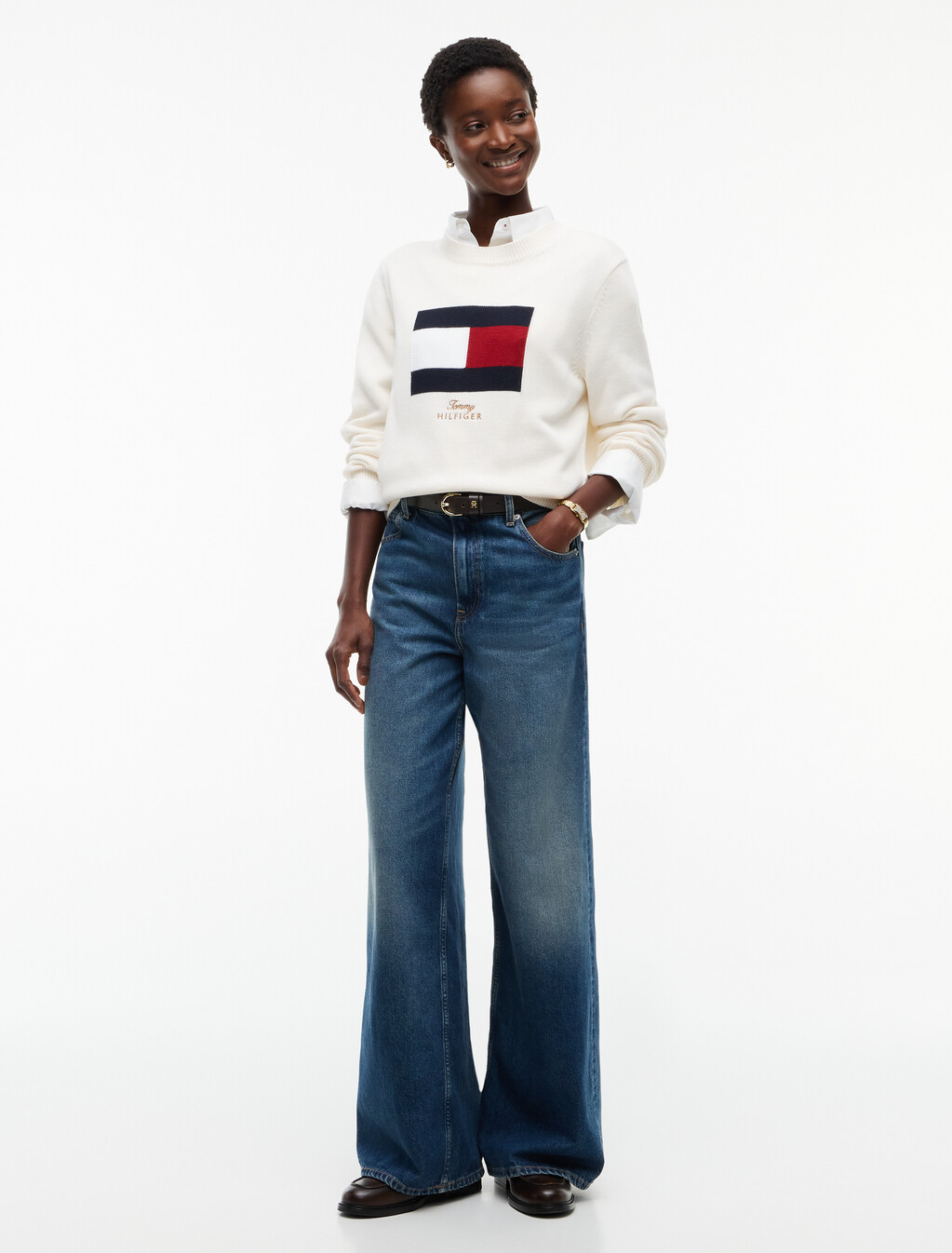 Intarsia Flag Crew Neck Jumper, Ivory Petal, hi-res