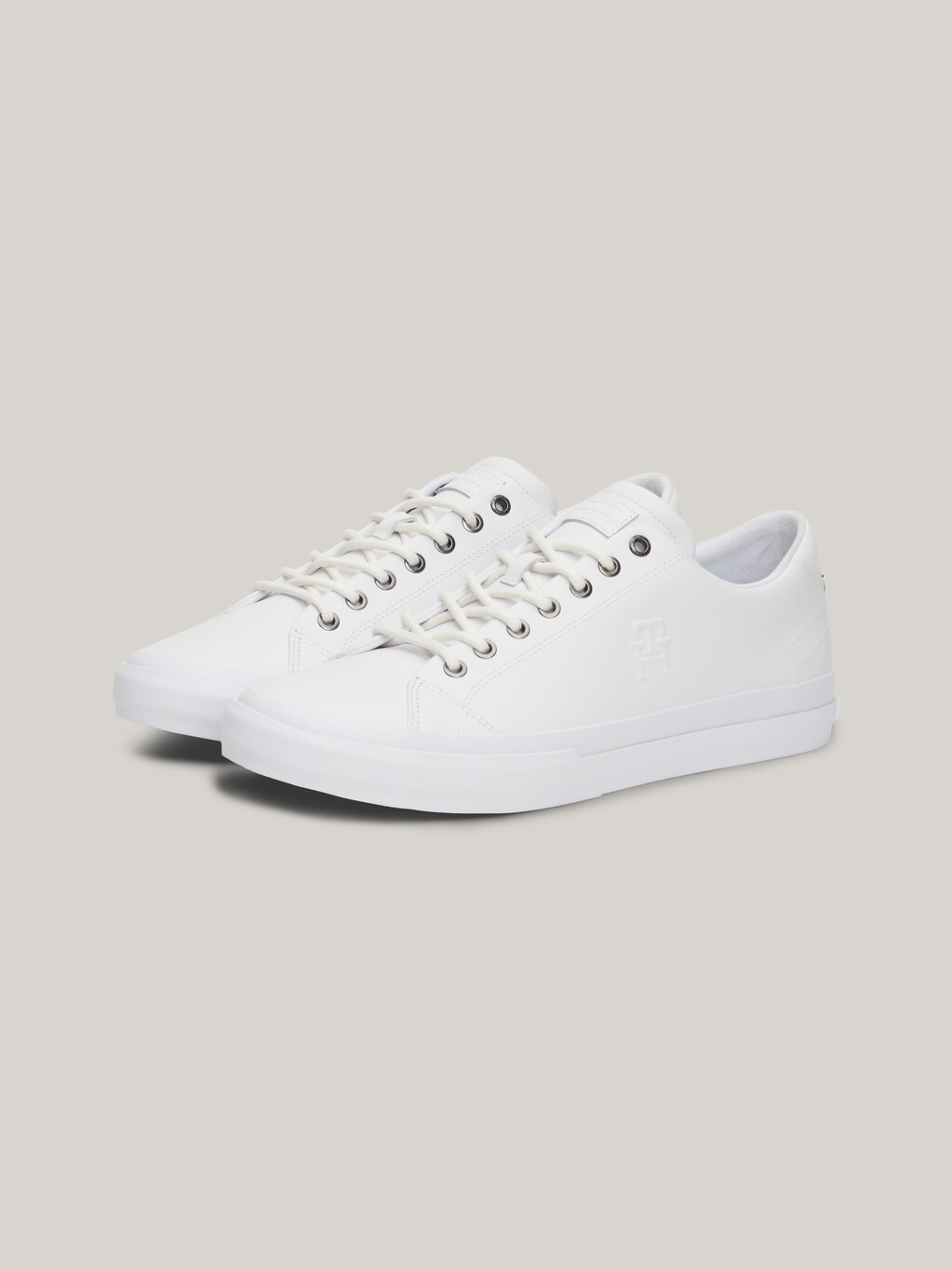 TH Monogram Embossed Leather Trainers, White, hi-res