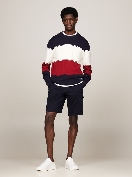 Colour-Blocked Mixed Knit Relaxed Jumper
