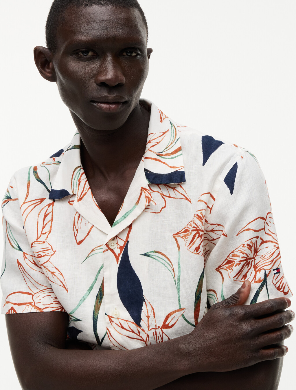Regular Tropical Print Linen Short Sleeve Shirt, Ivory Petal / Allover, hi-res