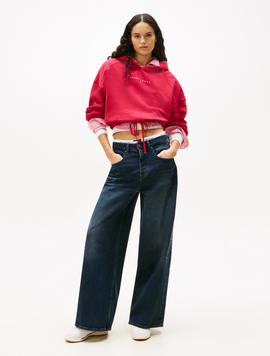 Cropped Rhinestone Logo Hoodie, Ruby Rhubarb, hi-res