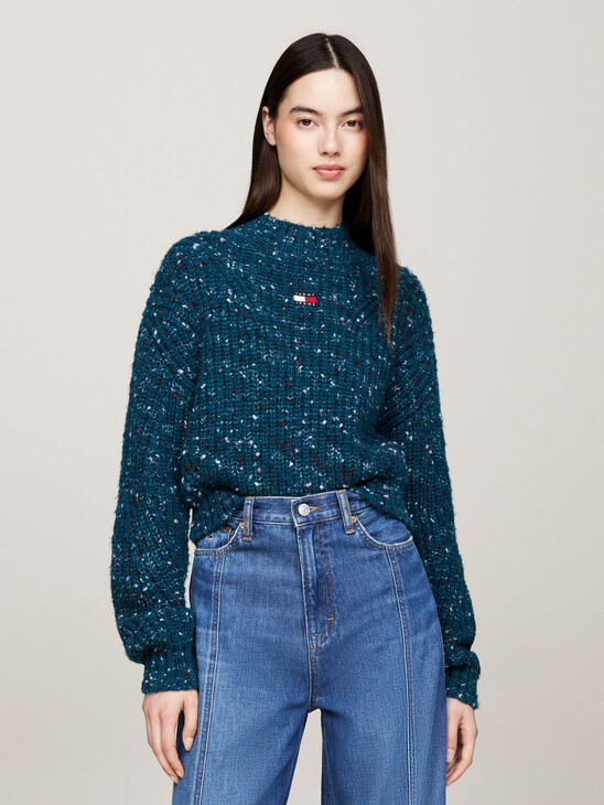 Mock Turtleneck Boxy Cropped Jumper With Wool