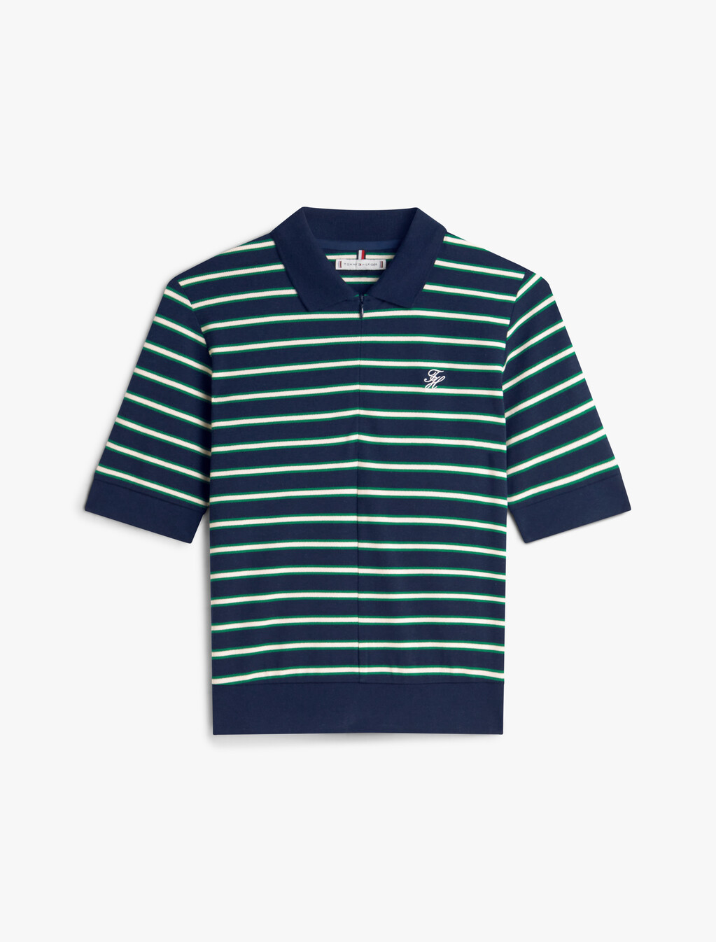 Regular Fit Pique Zip Polo Shirt, Navy/Nouv Green/Calico Multi Stp, hi-res
