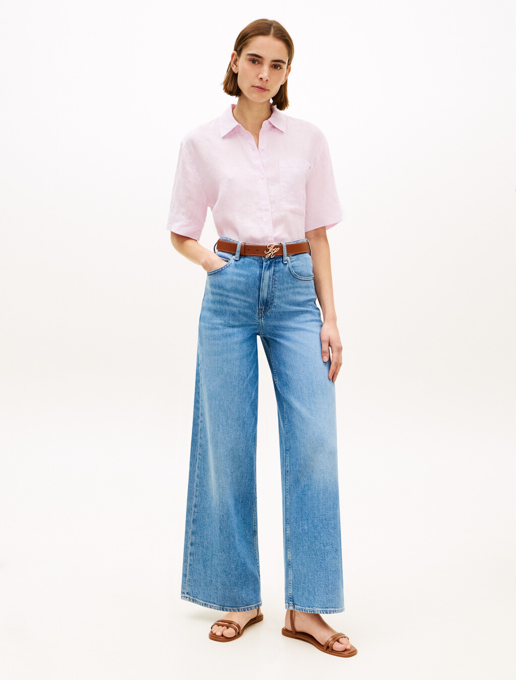 Relaxed Fit Pure Linen Short Sleeve Shirt, Lilac Powder, hi-res