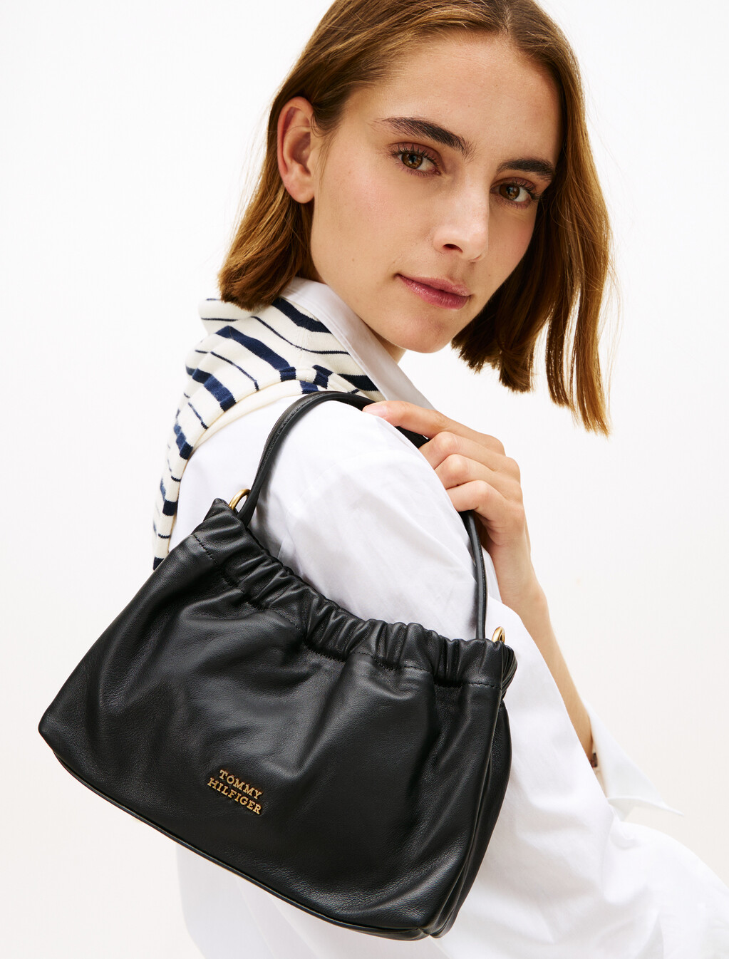 Soft Leather Logo Plaque Crossbody Bag, Black, hi-res