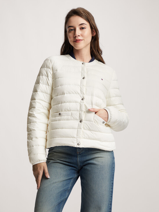 Lightweight Quilted Down Collarless Jacket
