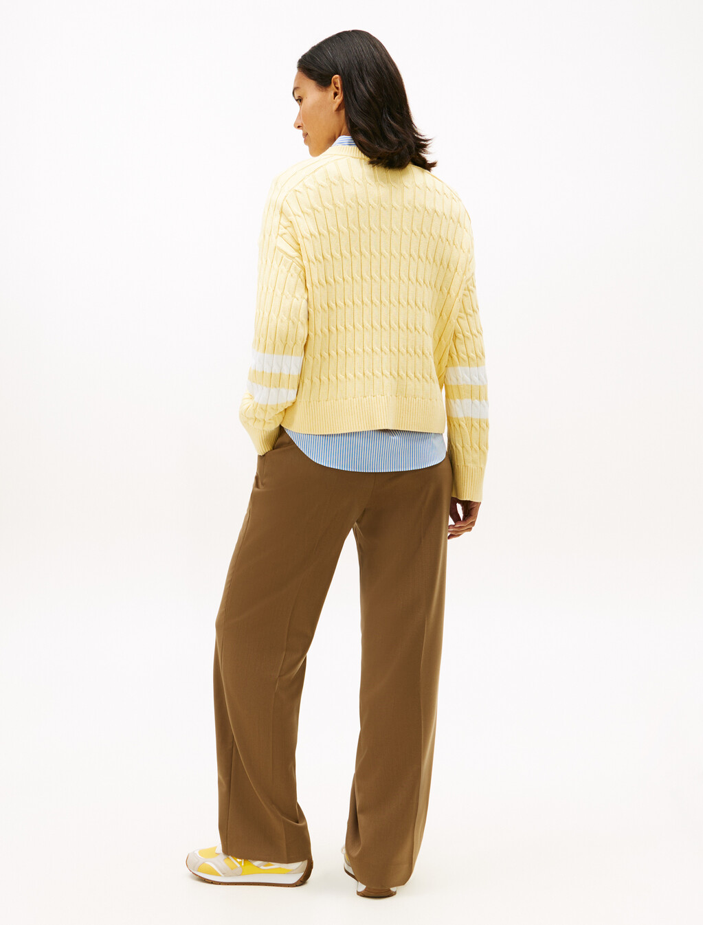 Logo Embroidery Relaxed Cable Knit Jumper, Zesty Yellow, hi-res