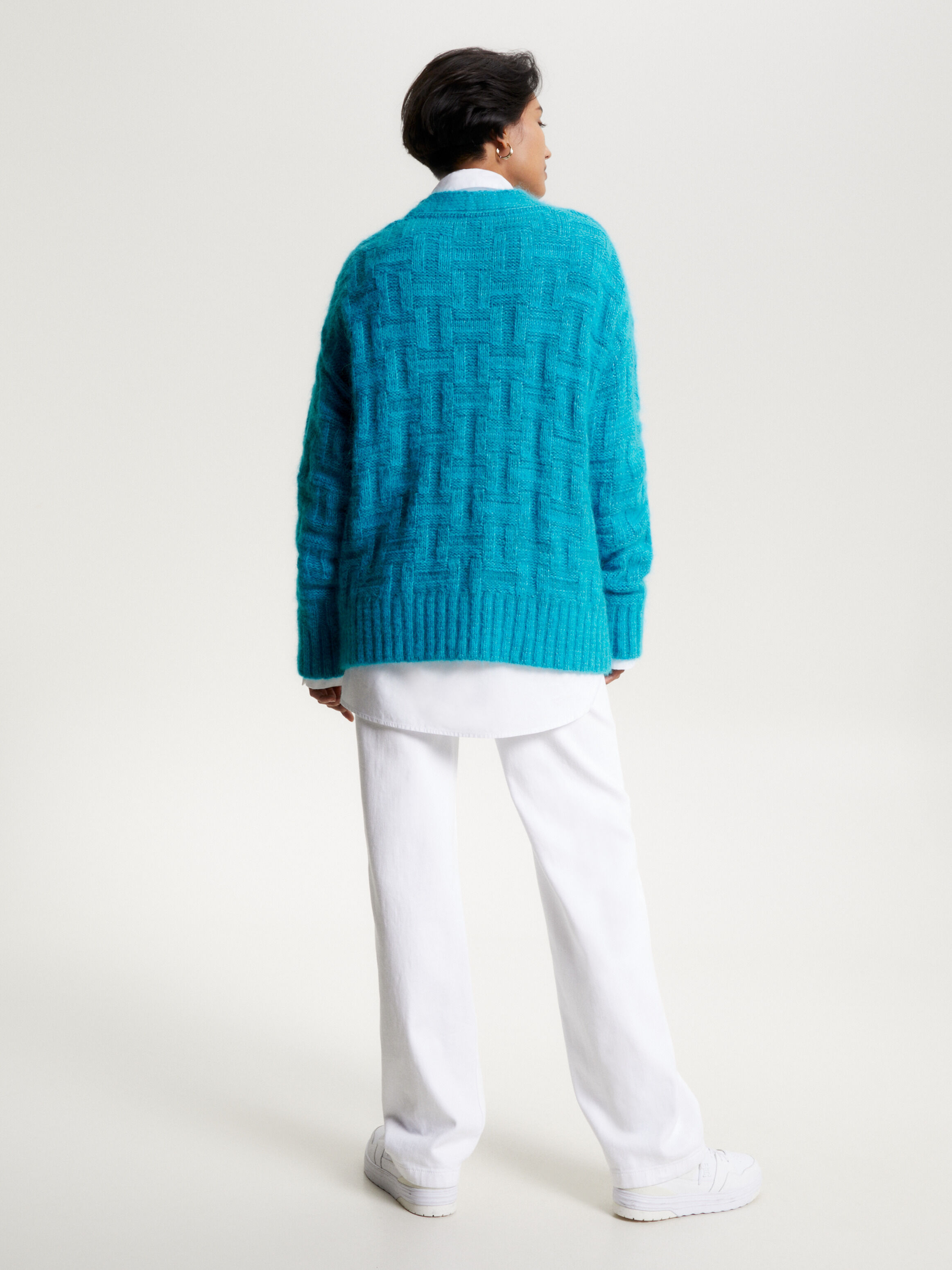 Tonal Texture V Neck Oversized Cardigan Tommy Hilfiger Singapore