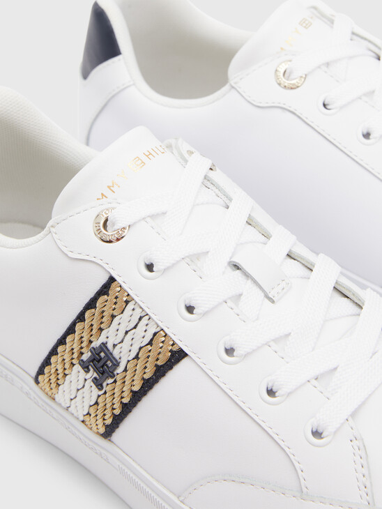 LEATHER WEBBING DETAIL COURT TRAINERS
