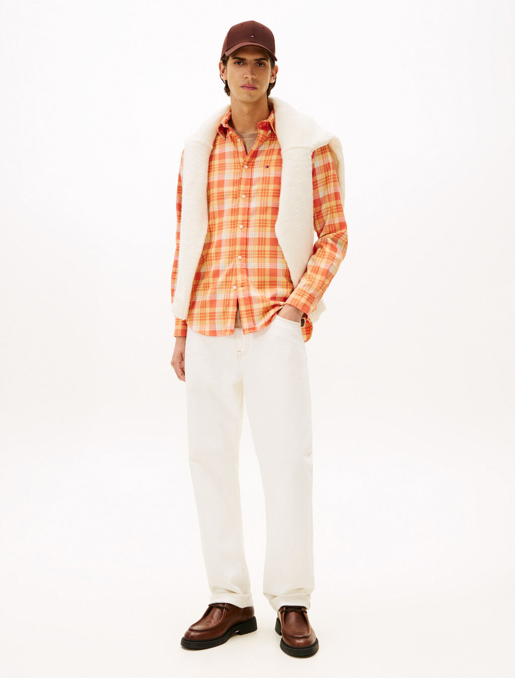 Regular Fit Check Twill Shirt, Brilliant Orange / Check, hi-res