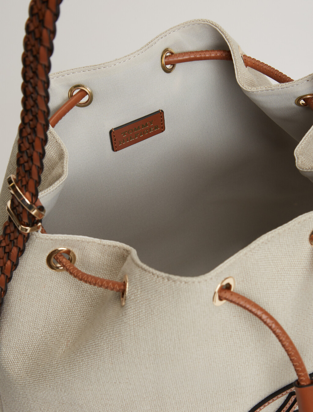 Pure Linen Canvas Bucket Bag, Canvas/Cognac, hi-res