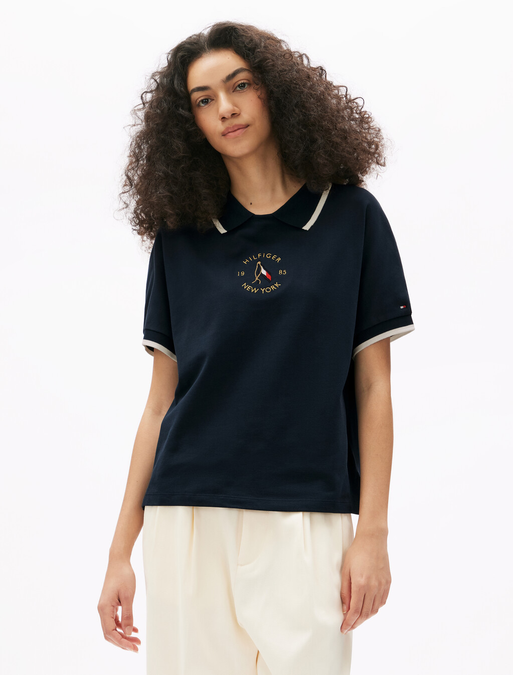 Motion Flag Embroidery Crewneck Polo, Dark Night Navy, hi-res