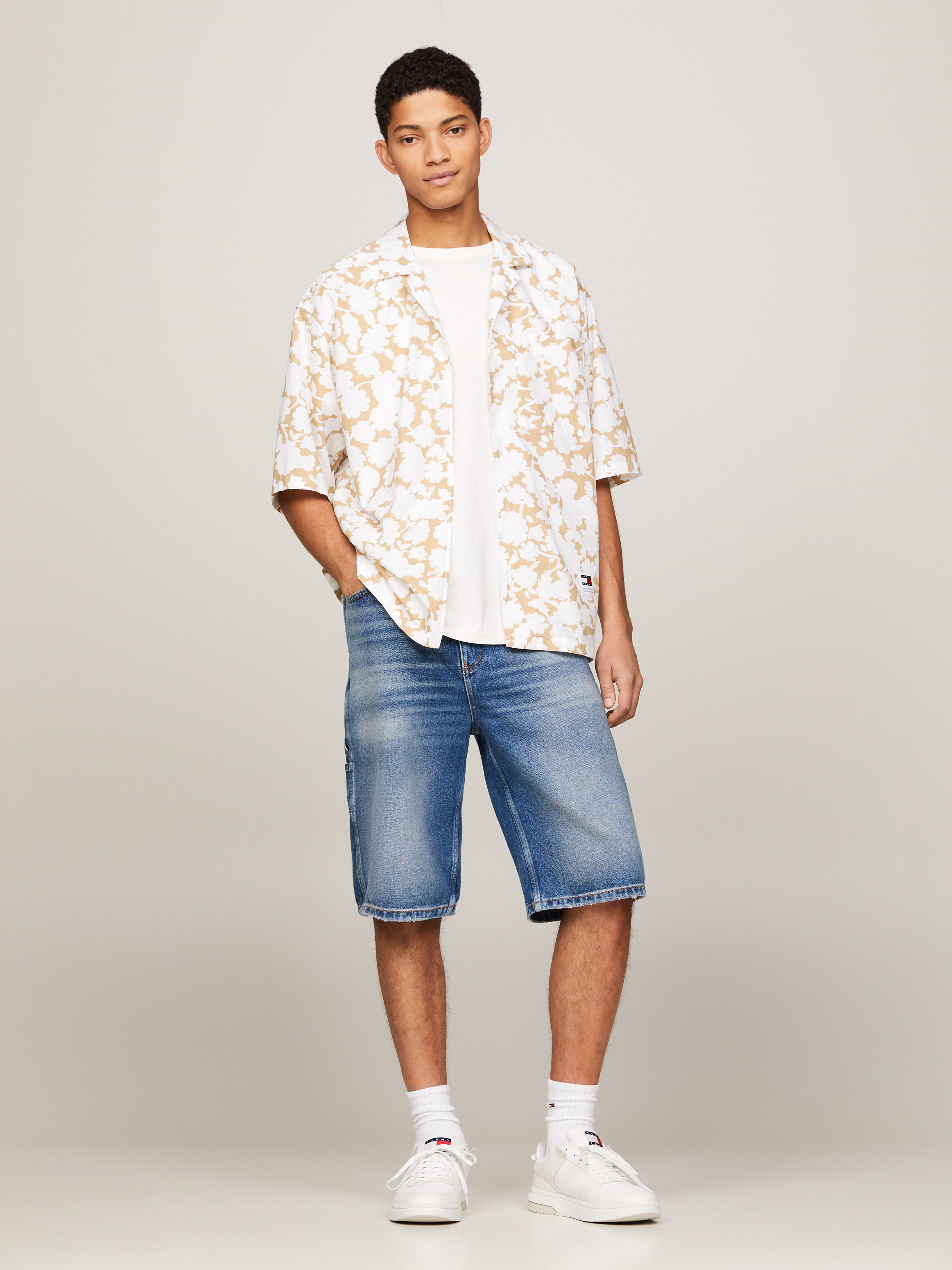 White denim short sleeve sale shirt