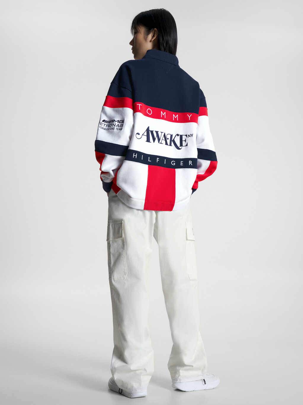 TOMMY X MERCEDES-AMG F1 X AWAKE NY ALL-OVER FLAG RUGBY SHIRT, Yale Navy/White/Deep Crimson, hi-res